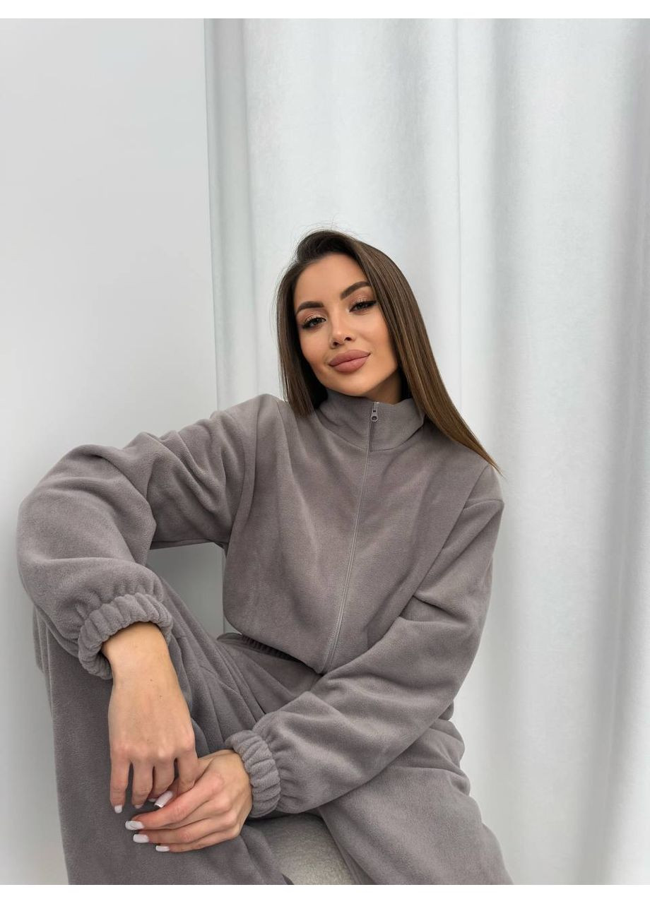 Комбинезон женский на флисе Style Point комбинезон-брюки однотонный серый повседневный, кэжуал флис