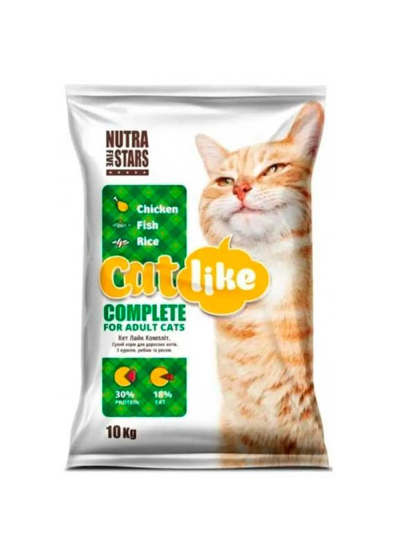 Сухой корм с курицей, рыбой и рисом для взрослых котов Catlike Complete - 10 кг Nutra Five Stars (327062581)