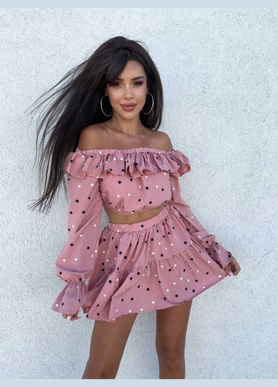 Костюм спідниця-шорти горох з рюшами та топ No Brand (332483570)