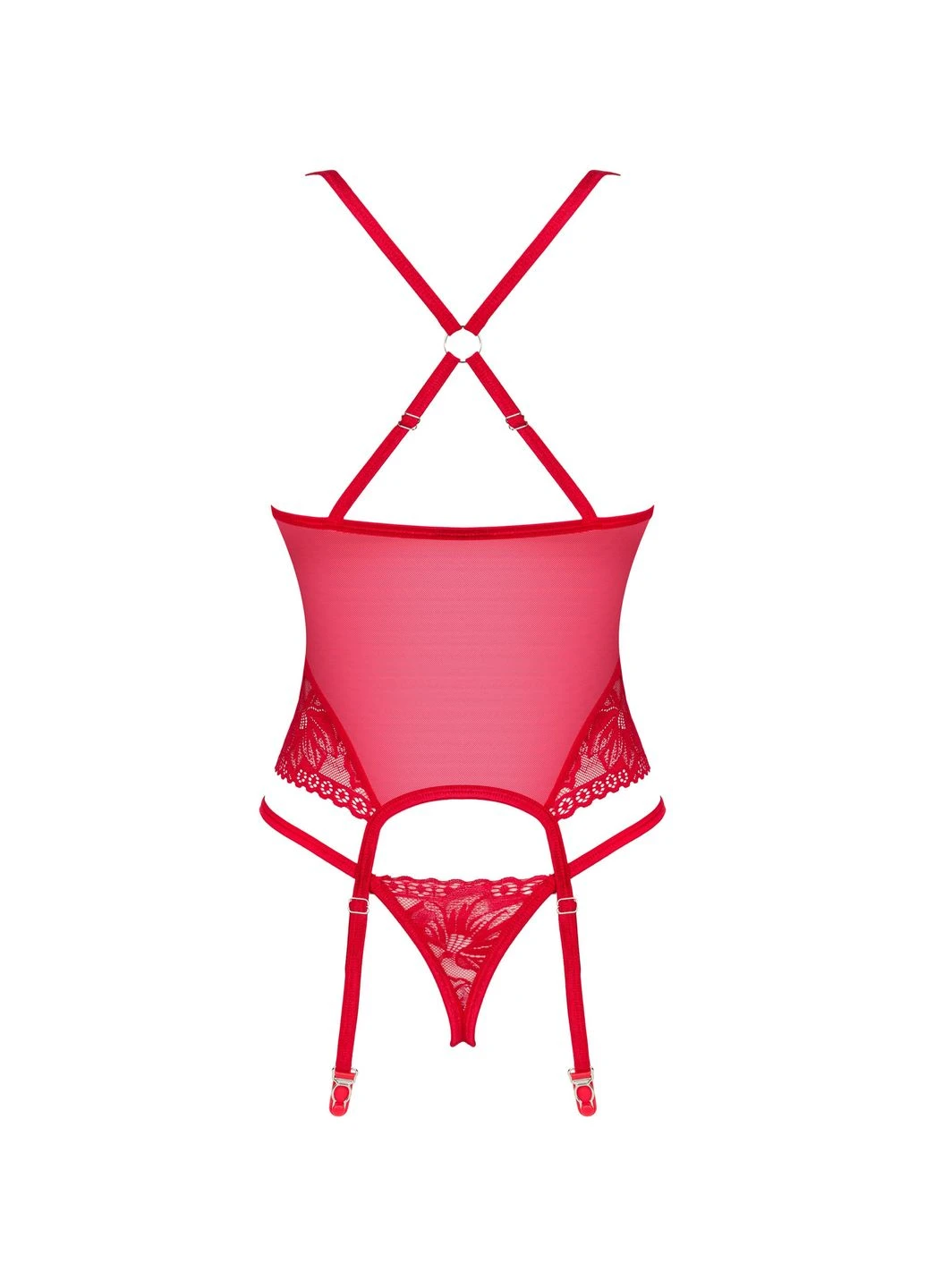 Прозорий корсет з мереживними вставками та стрінги Lacelove, XS/S Obsessive (335833509)