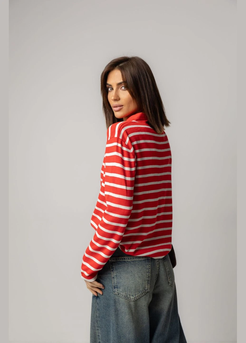 Женская кофта oversize с отложным воротником в полоску - красный Lurex (317233792)