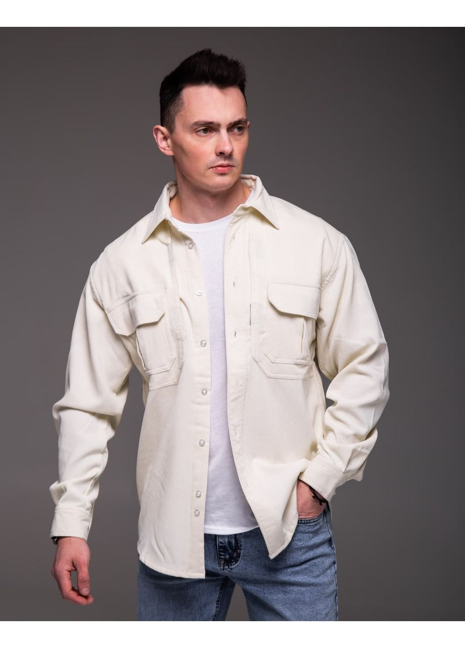 Чоловіча вельветова сорочка на липучці молочна Stylish Touch (354825344)