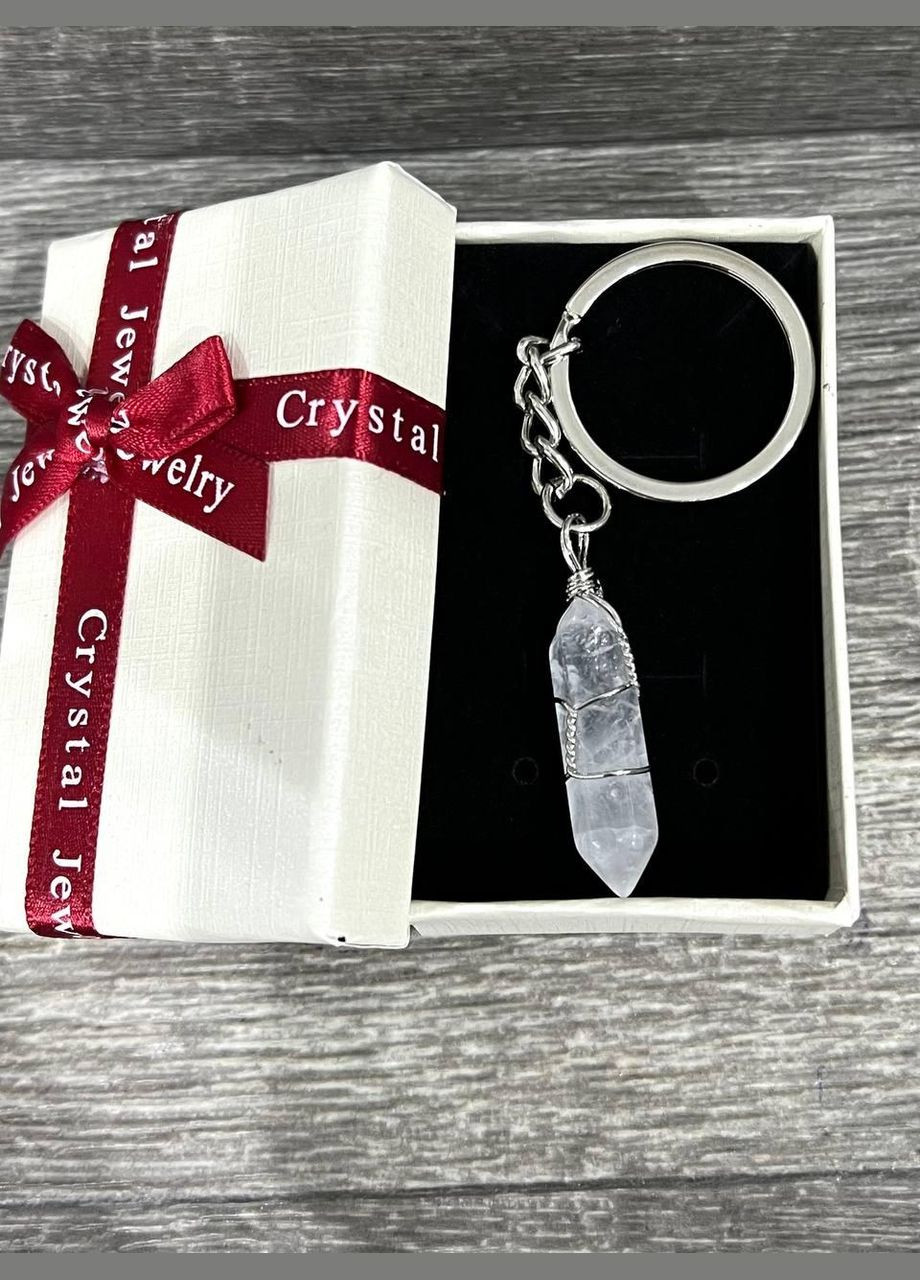 Кулон с натуральным камнем Горный хрусталь кристалл шестигранник в оплетке на брелке в подарочной коробочке Овен (331291821)