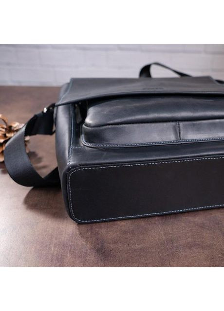 Сумка планшет через плече чоловіча для документів А4 із натуральної шкіри середня Чорний 36724 Shvigel (353689953)