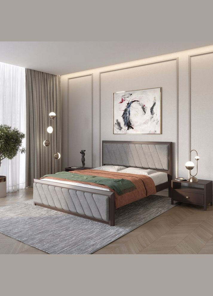 Двоспальне дерев'яне ліжко Барселона Б6 Венге/Аляска 93 (Сірий) 160х200 см (MBG-14529) Mebigrand (366027560)