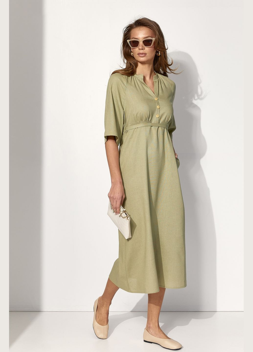 Оливковое платье в стиле ампир Triko Bakh однотонное