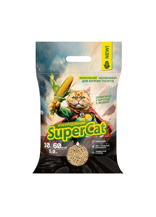 Кукурузный наполнитель комкующий для кошачьих туалетов, 5 кг SuperCat (322002620)