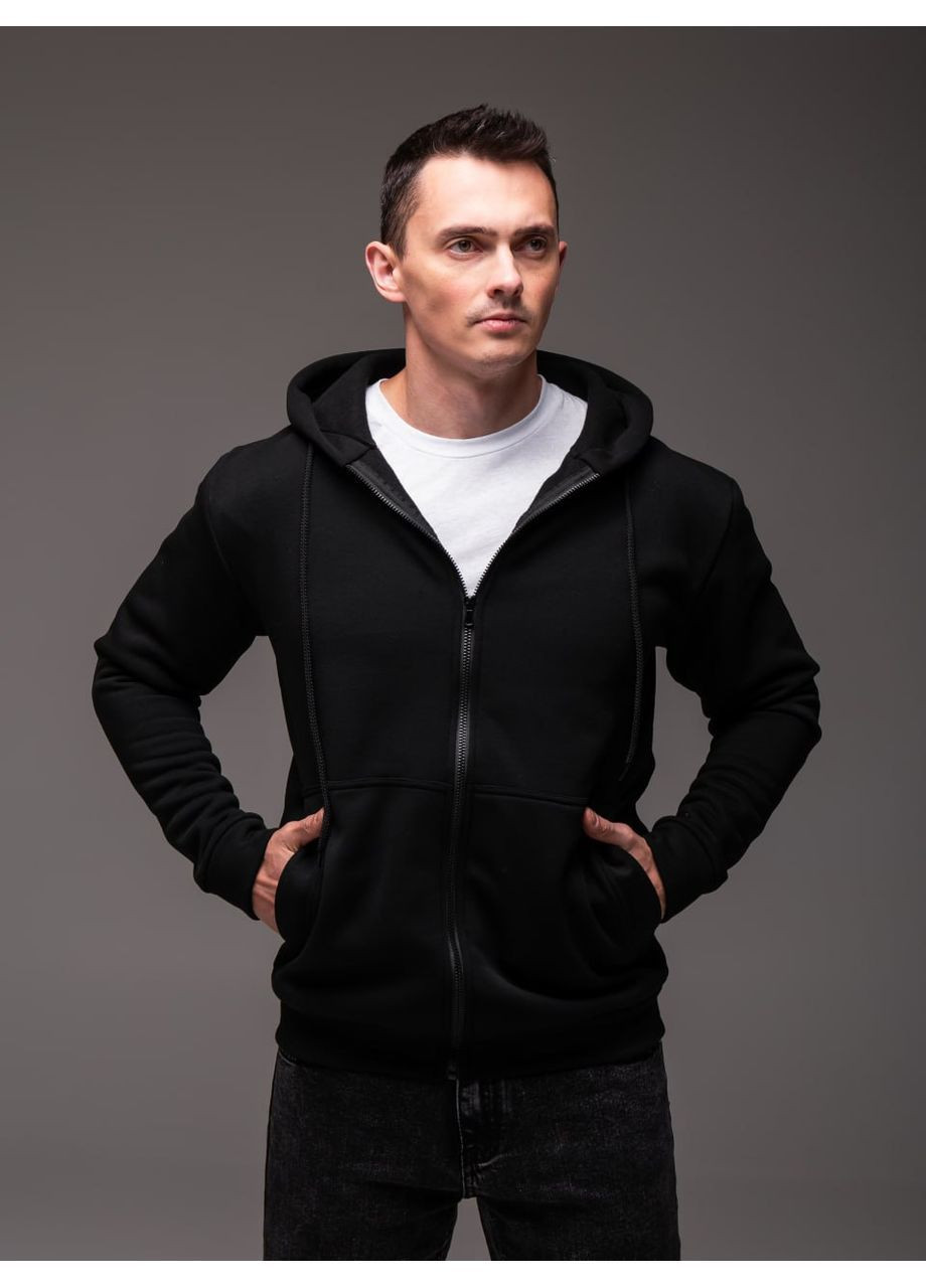 Чорна чоловіча кофта з капюшоном на флісі No Brand (366420968)