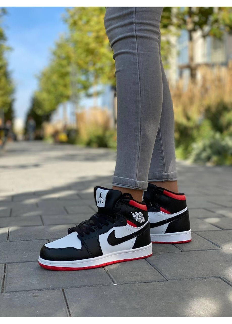 КРОССОВКИ ЖЕНСКИЕ NIKE AIR JORDAN 1 RETRO MID RED WHITE BLACK НАЙК АИР ДЖОРДАН No Brand чёрные зима (367176816)