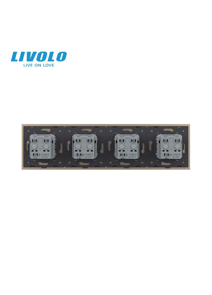 Четырёхместная электрическая розетка с заземлением, золотая, стеклянная рамка, шторки, 250В 16А (VL-C7C4EU-13) Livolo (370971375)