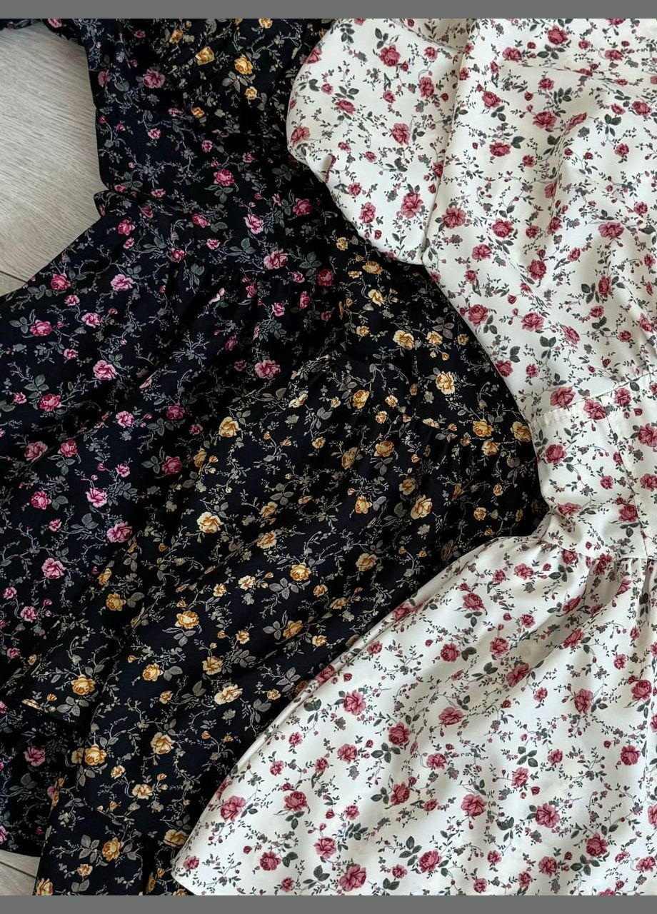 Чорна повсякденний, кежуал жіноча сукня в квіточку а-силует, з корсетом No Brand з квітковим принтом