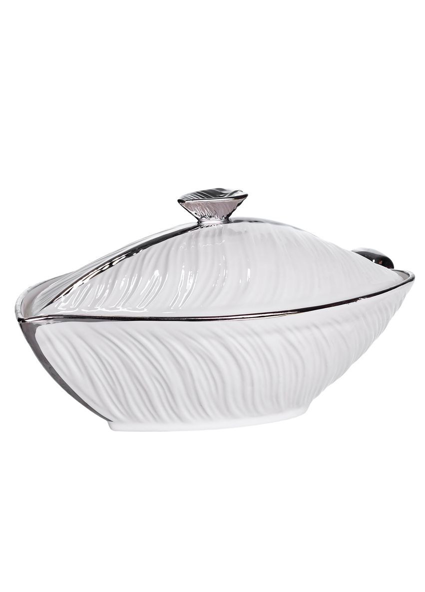 Супниця порцелянова з кришкою 800 мл з рельєфним візерунком, срібло Yiwu (366037332)