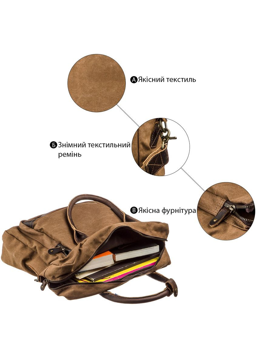 Текстильная сумка для ноутбука с карманами и регулируемым ремешком коричневая (sku_20118) No Brand (328922536)