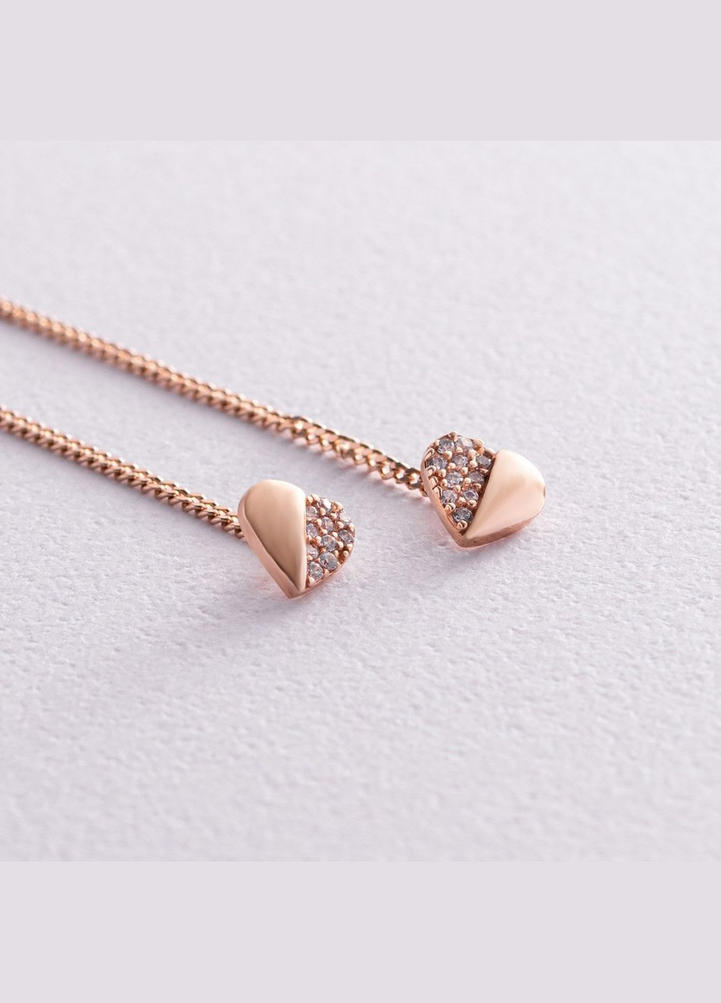 Золотые серьги - протяжки Сердечки с фианитами с05188 Oniks (264023442)