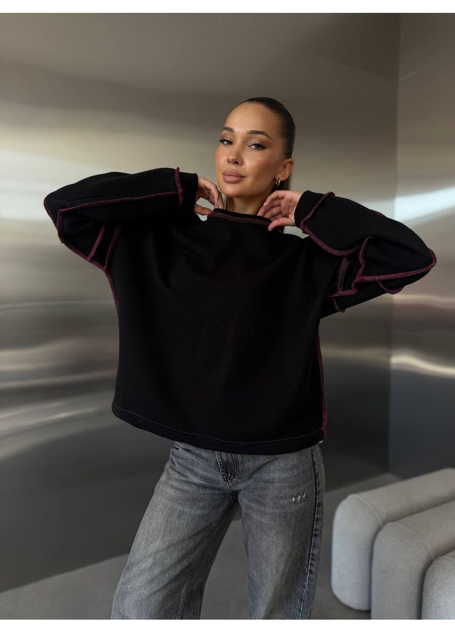 Черный женский свитшот оверсайз черный (361677382)