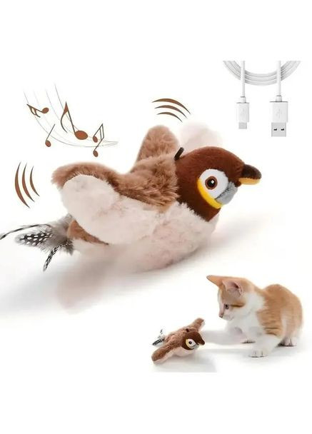 Интерактивная игрушка для кошек летающая птичка воробей для кота птица машет крыльями USB HandyHeat (363832209)