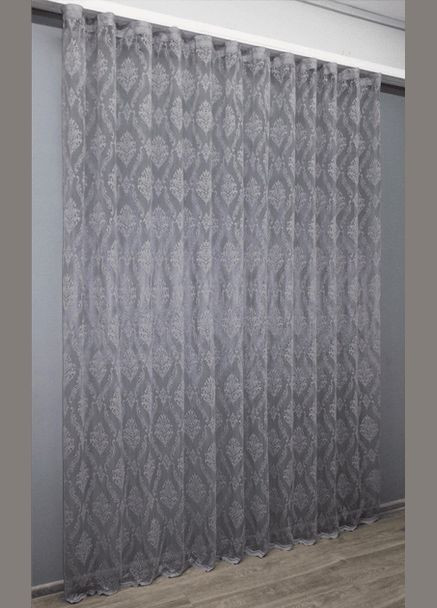 Тюль готовый серый жаккард на тесьме "Корона", ширина 300 см, высота 240 см. No Brand (294207700)