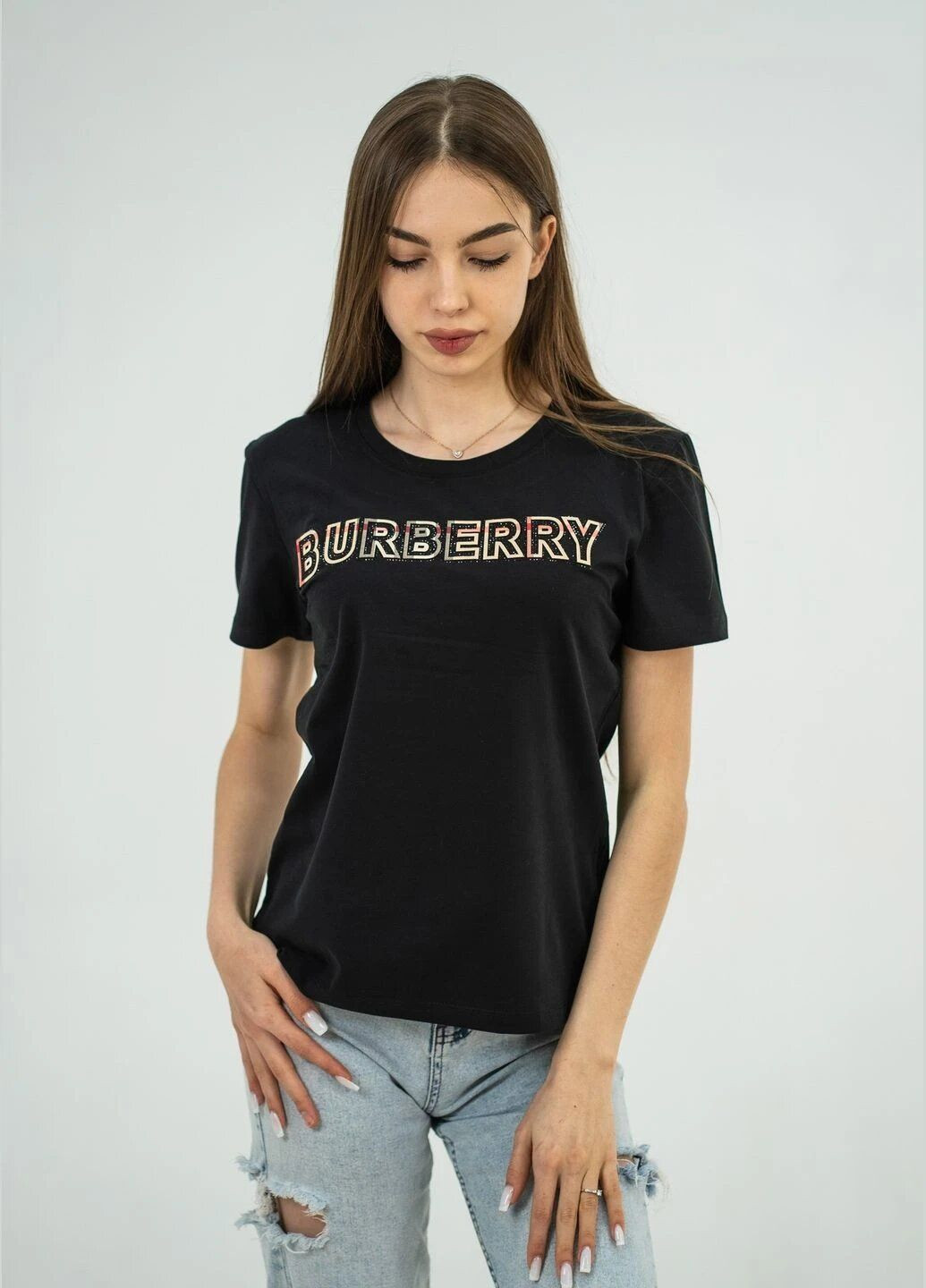 Чорна літня футболка жіноча з коротким рукавом Burberry