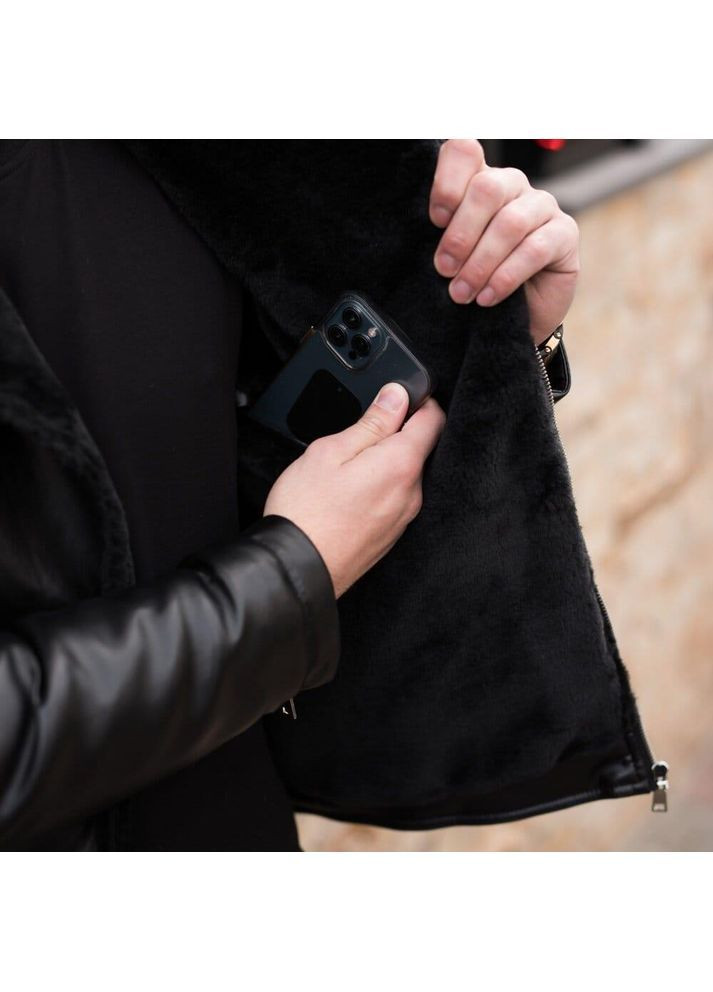 Черная зимняя мужская зимняя кожаная куртка winter Vakko