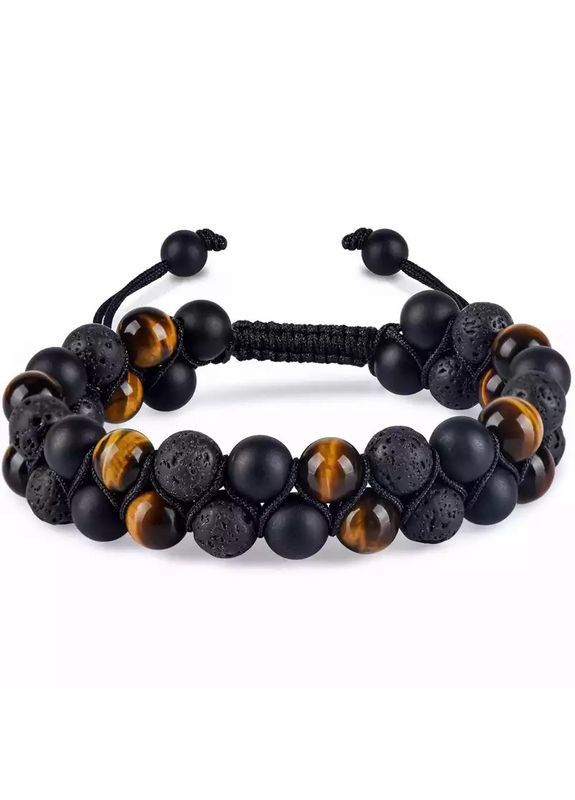 Подвійний плетений браслет з лавового каменю, шунгіту та тигрового ока (80133) Hemst (301071075)