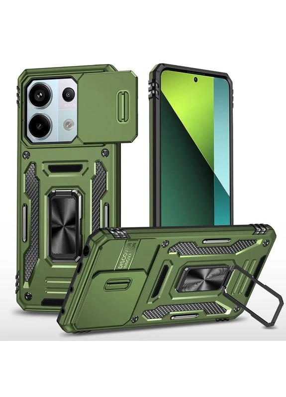 Противоударный защитный чехол для Xiaomi Poco X6 Pro 5G ОЛИВКОВЫЙ на телефон с кольцом подставкой и шторкой Getman (396507628)