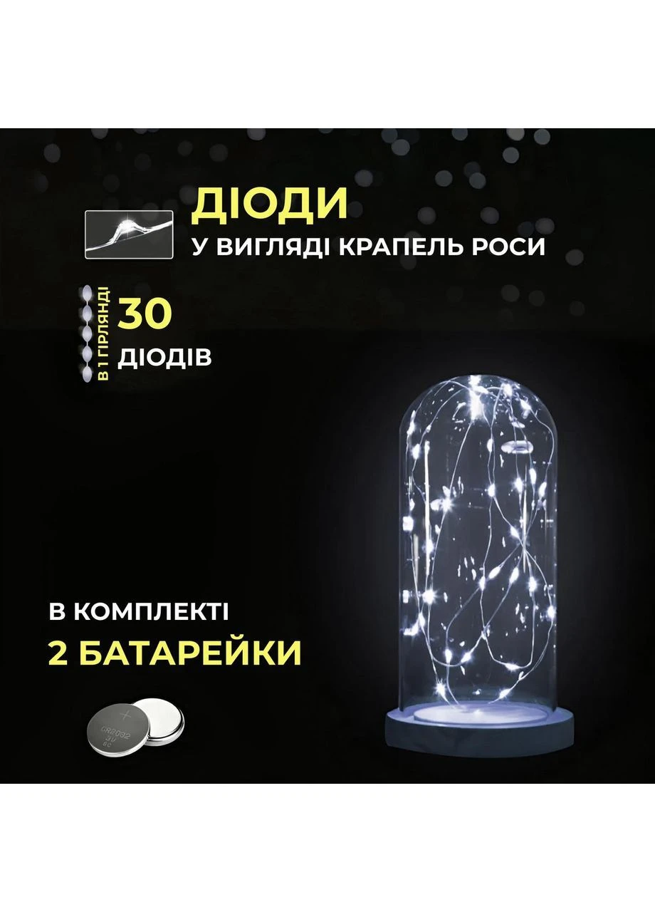 Світлодіодна гірлянда Роса 3 метри на батарейках 30 led нитка на зеленому дроті біла 30L3MGW Garlando (396561087)
