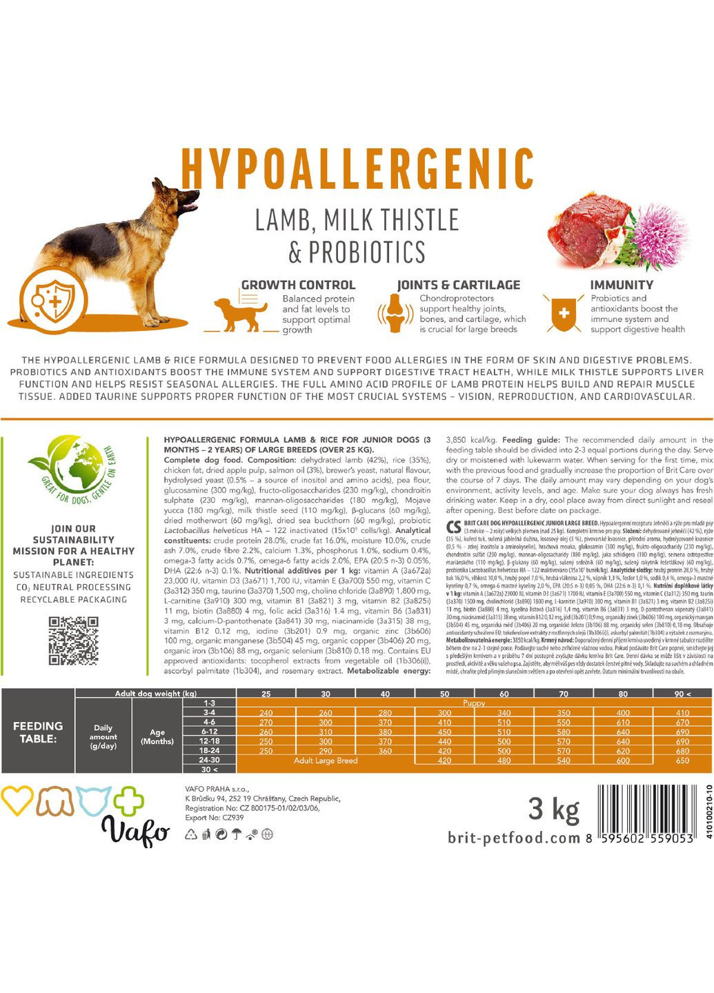 Корм для молодых собак больших пород Dog Hypoallergenic Junior Large Breed 3 кг (8595602559053) Brit Care (316319188)
