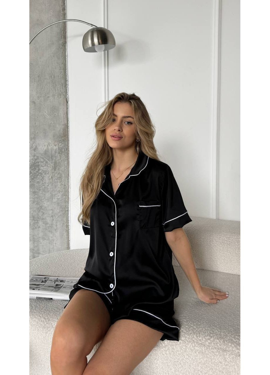 Черная всесезон женская пижама рубашка + шорты No Brand
