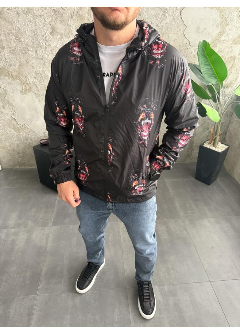 Комбінована демісезонна легка чорна весняна вітрівка з капюшоном No Brand