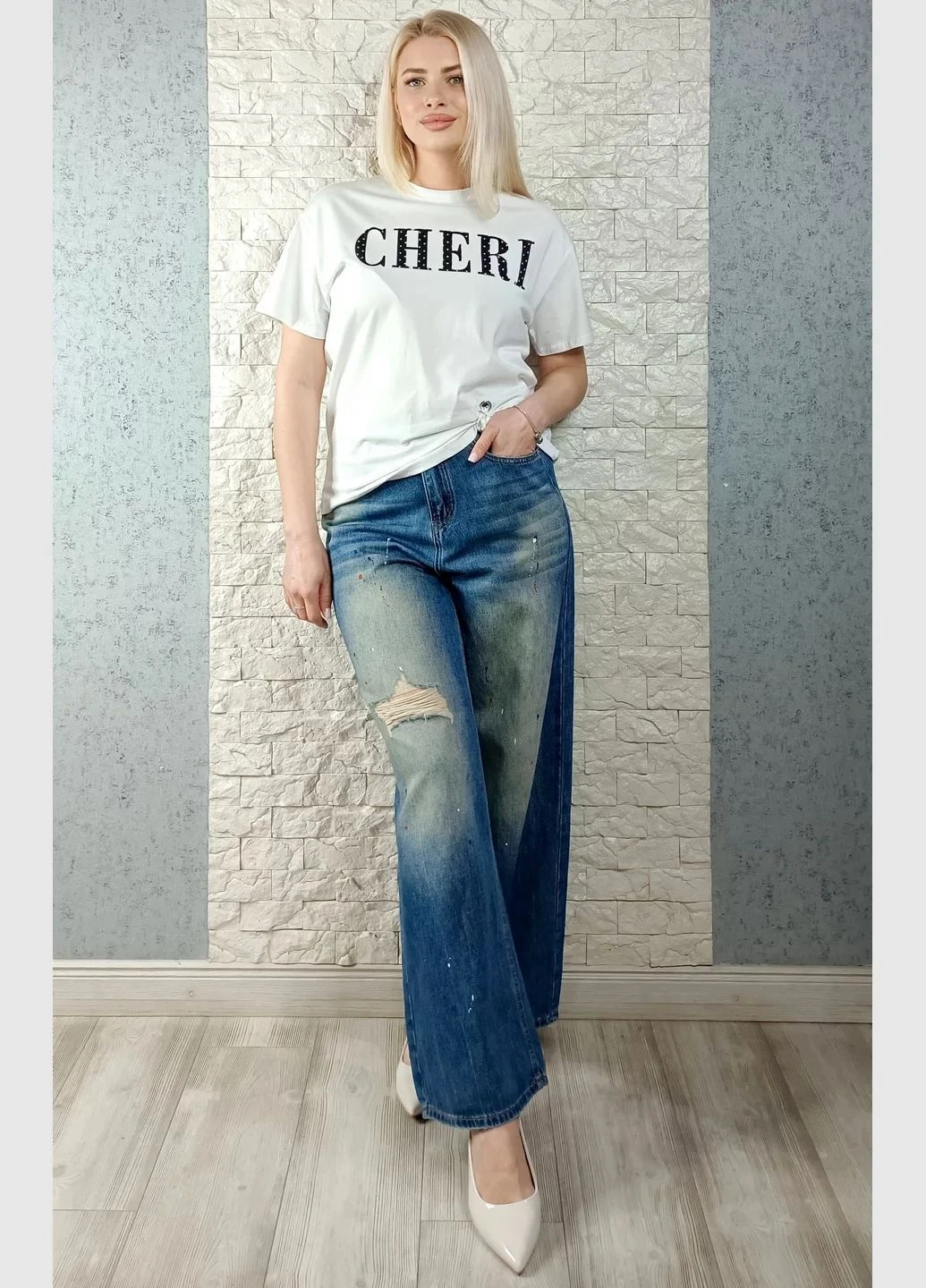 Джинсы wide leg з ефектом фарбованого деніму di classe - (392287229)