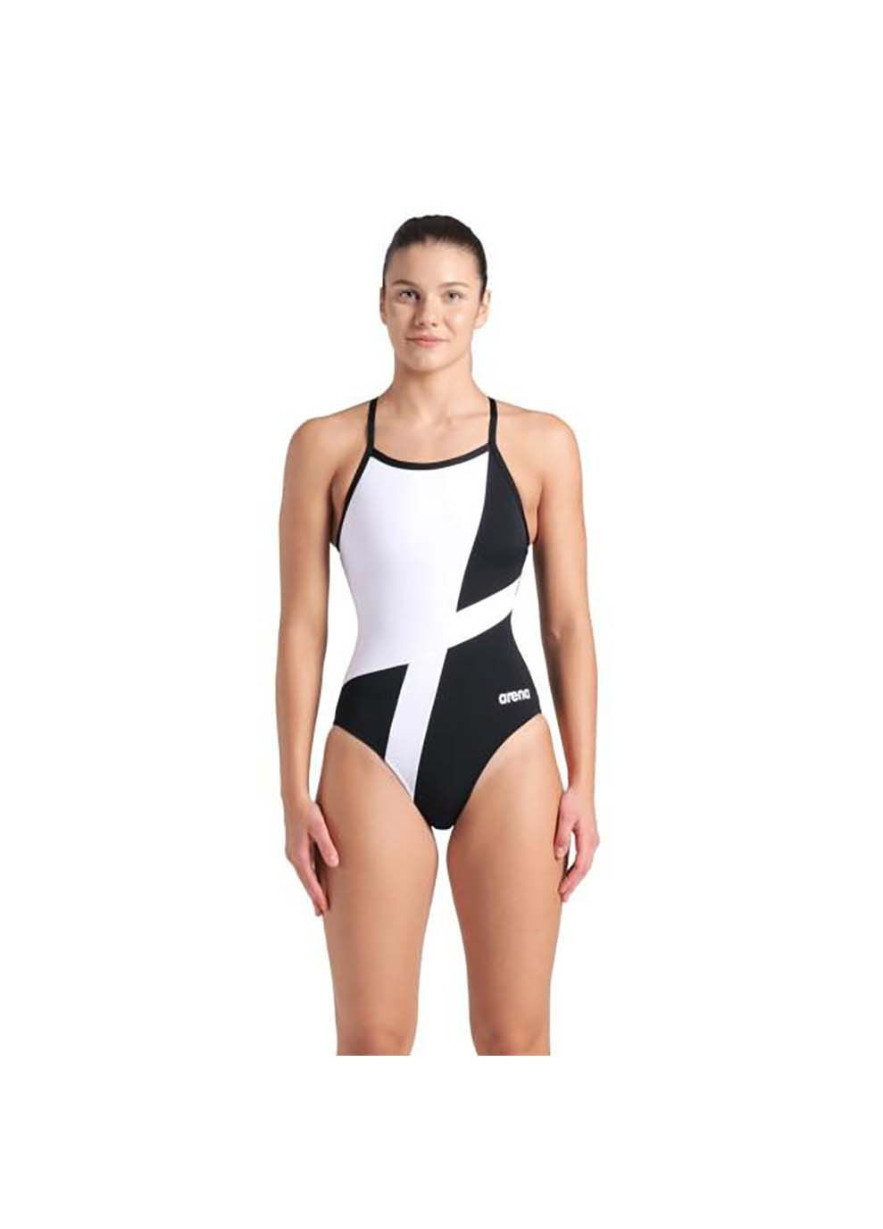 Комбинированный демисезонный женский купальник diamond swimsuit lightdrop bac черный, белый Arena