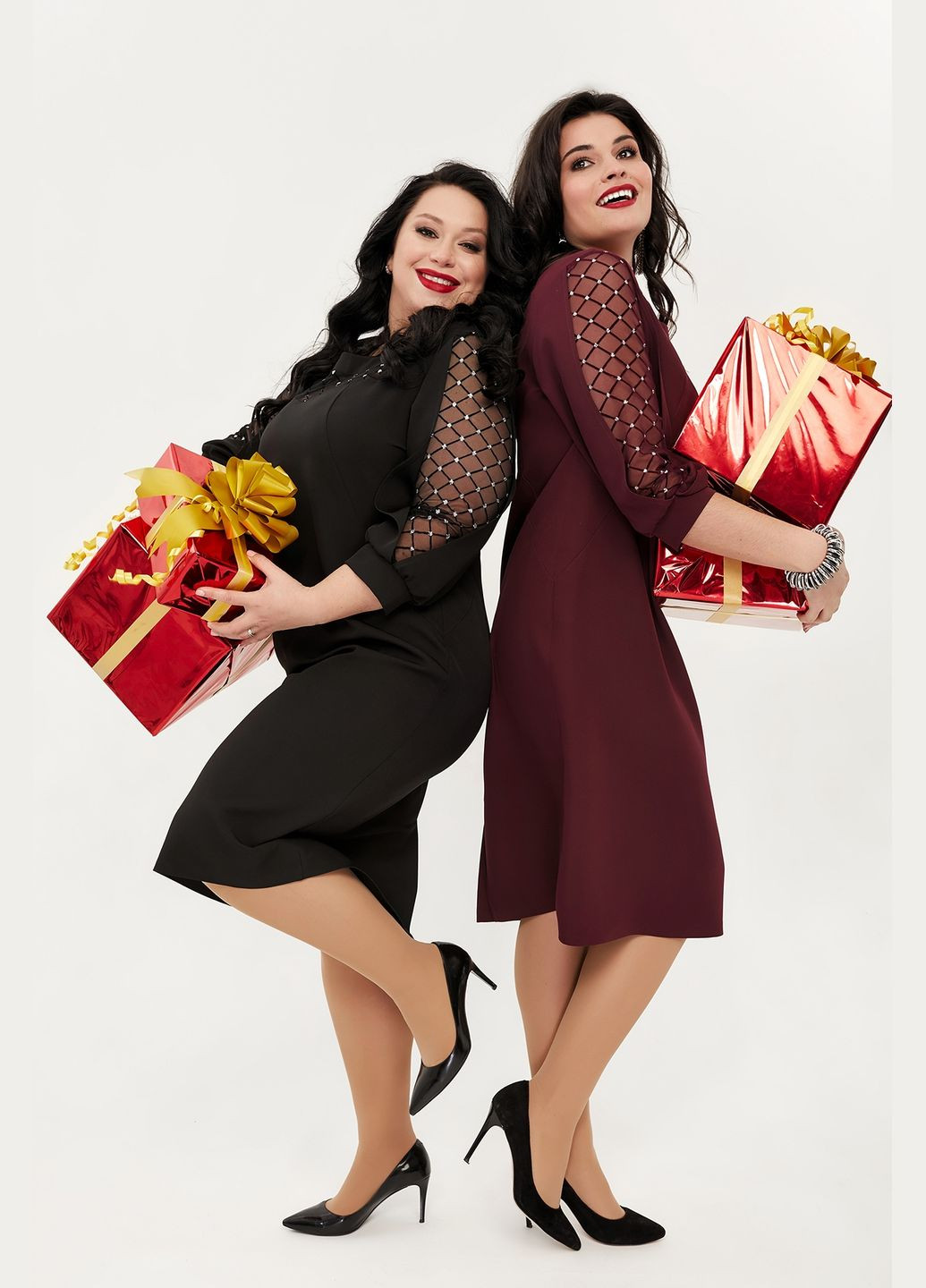 Бордовое женское платье полуприталенного силуэта больших размеров с рукавом 3/4 all posa (ap100431p) A'll Posa