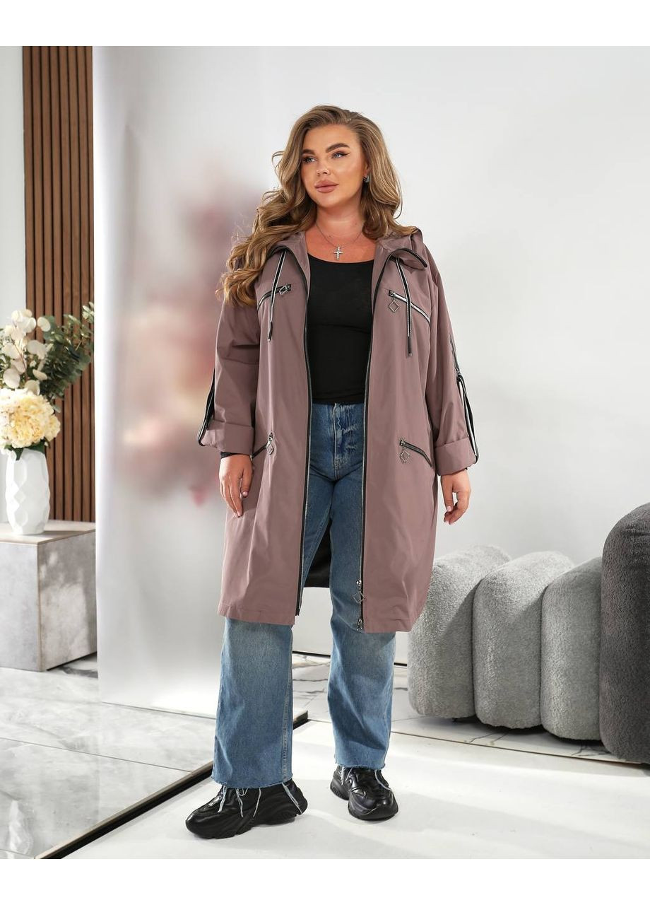 Жіночий батальний плащ осінь-весна довгий з капюшоном на блискавці демісезон (355876680)
