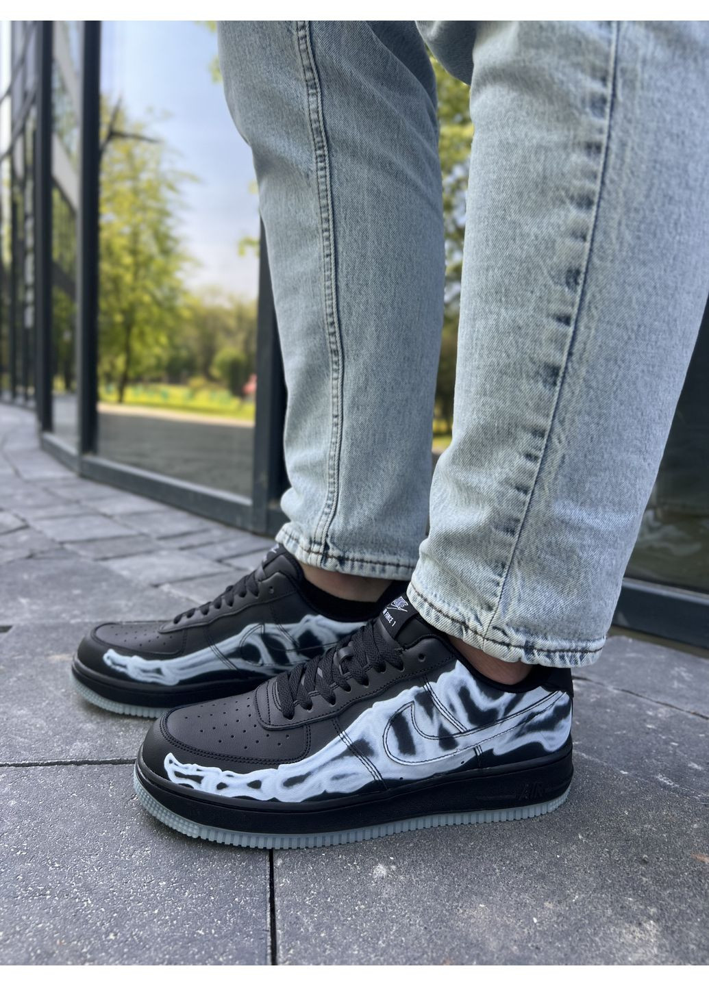 Чорні Осінні кросівки чоловічі nike air force low skeleton qs black найк аір форс 1 преміум No Brand