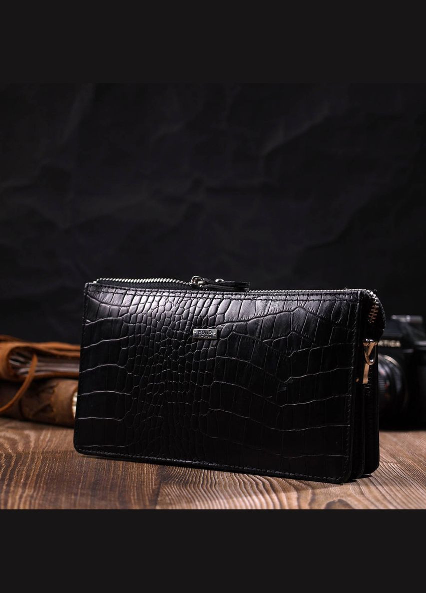 Мужской клатч на два отделения из натуральной кожи с тиснением под крокодила 22044 Bond (298567736)