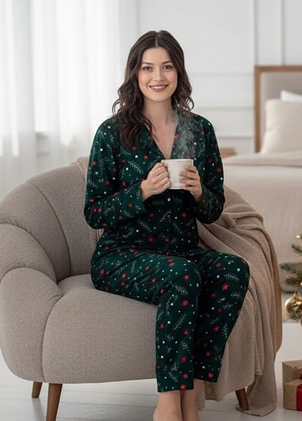 Темно-зеленая всесезон пижама рубашка + брюки BOYRAZ