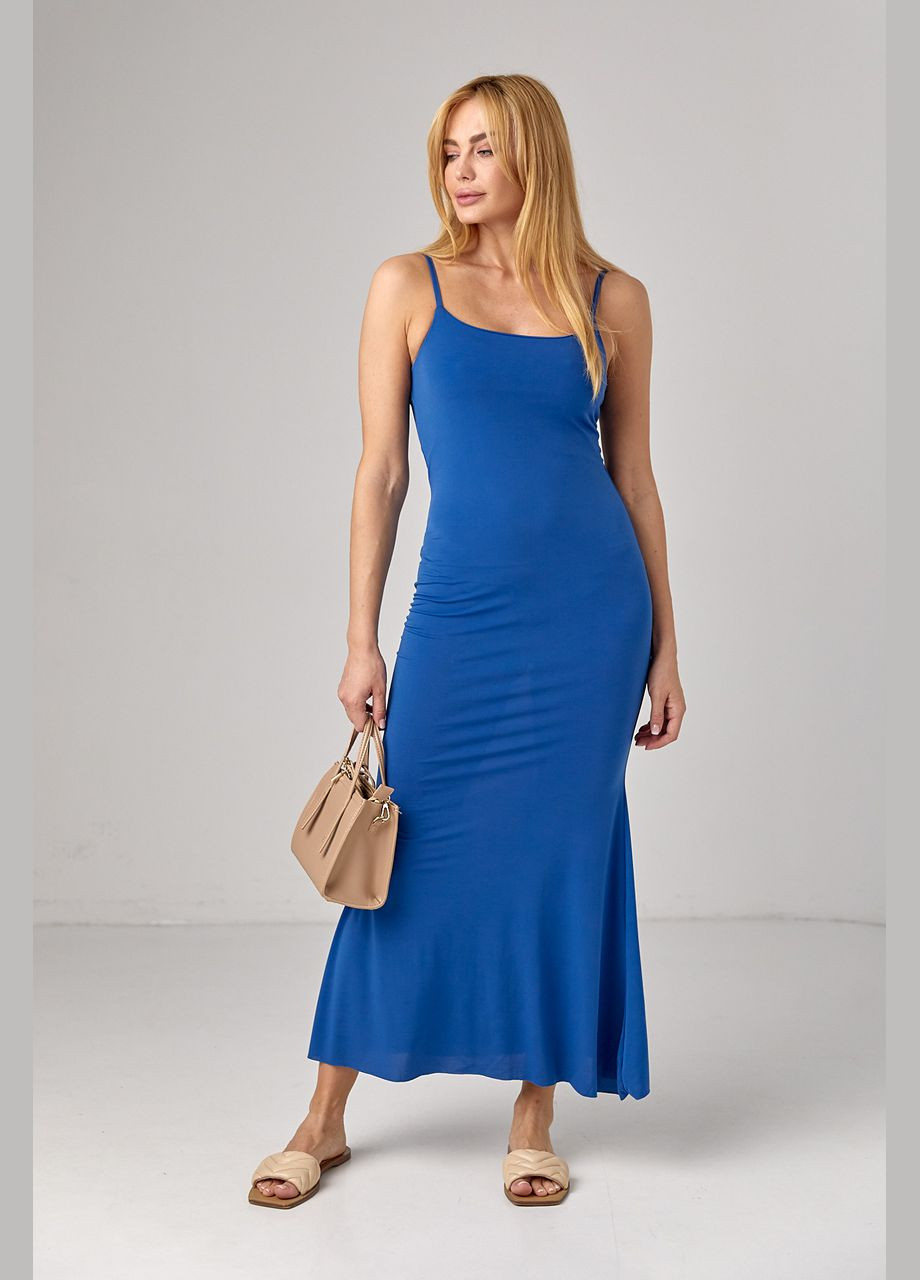Довгий силуетний сарафан на бретелях – блакитний Lurex (296470877)