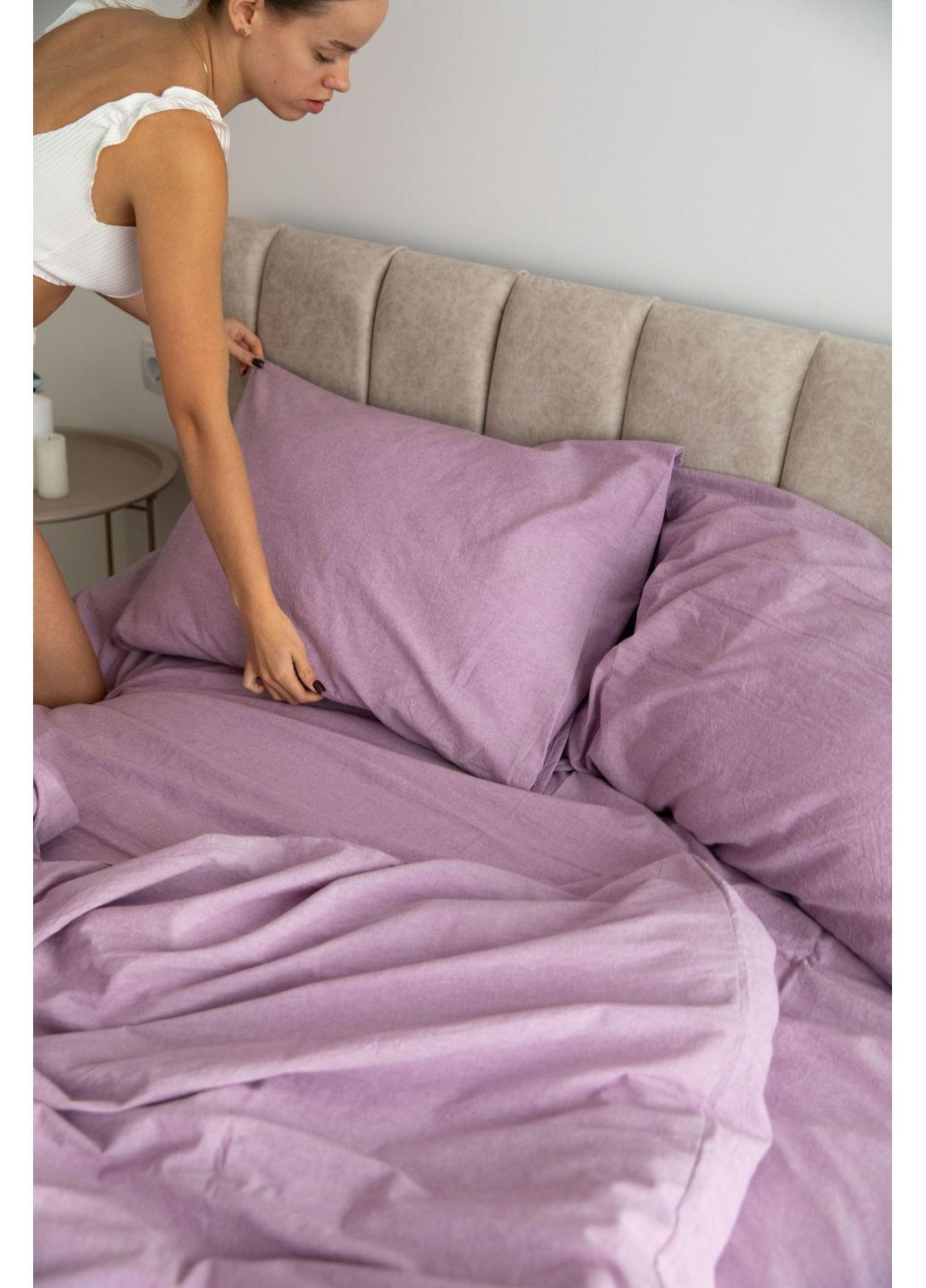 Постельное белье вареный хлопок "Белый" Семейный, Простыня на резинке, наволочки 50х70 IN.HOME_UA (371141796)