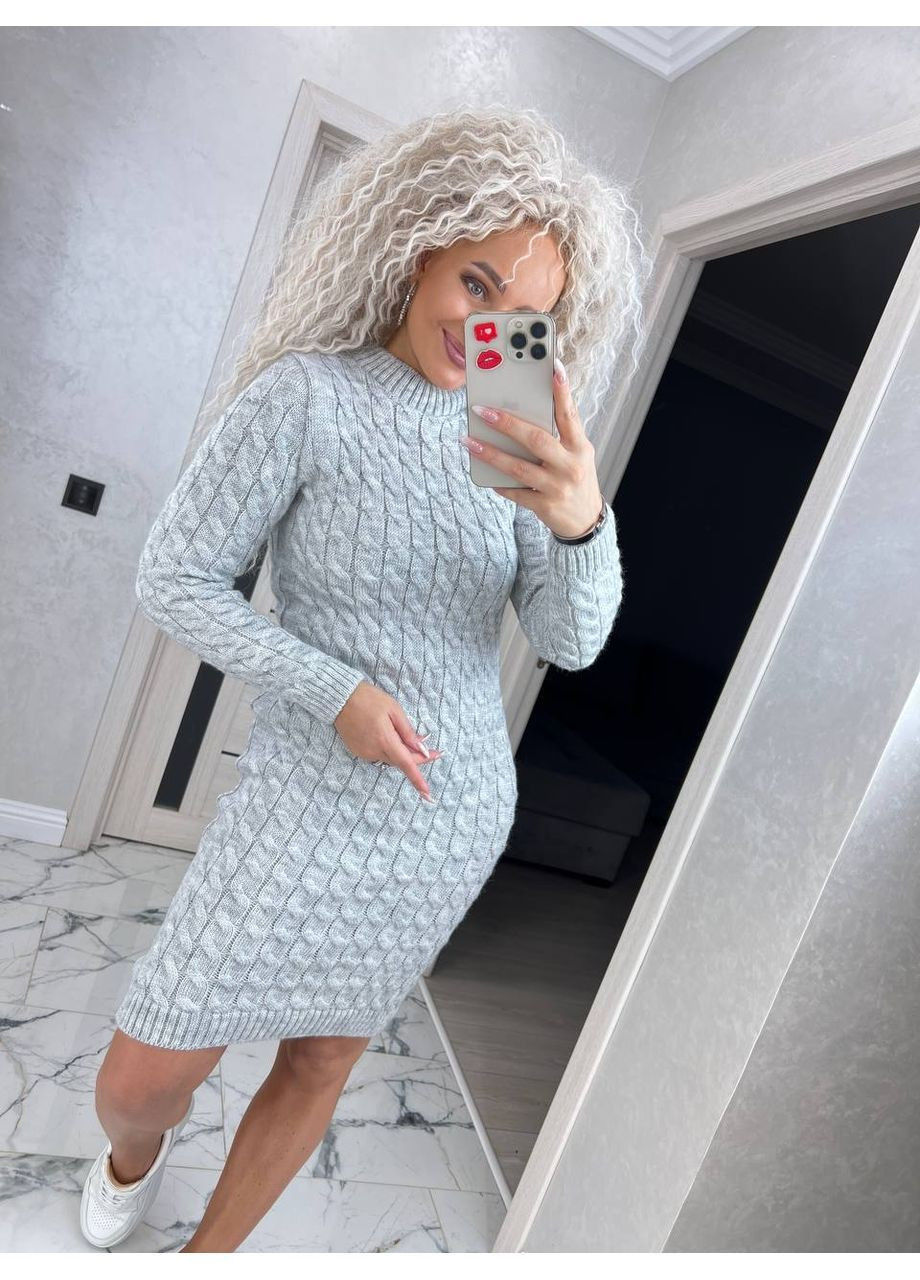 Сіра повсякденний жіноча сукня з м’якої в’язки No Brand однотонна