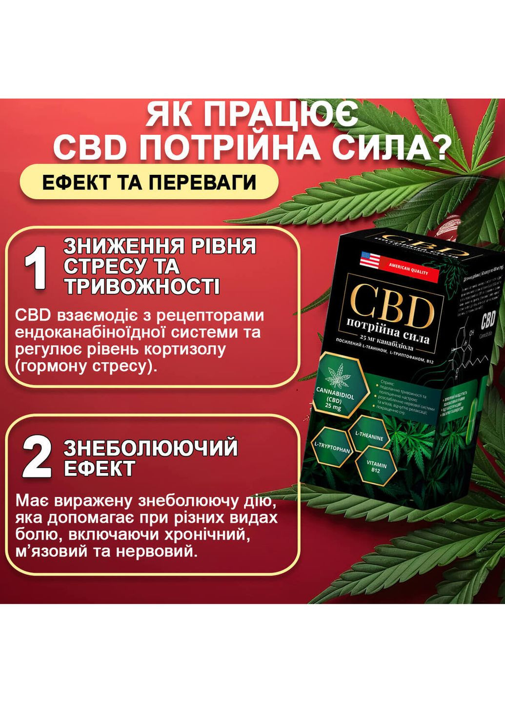 CBD потрійна сила №60 (канабідіол - 25 мг) - від стресу, тревожності та для сну Greenwood (365841893)