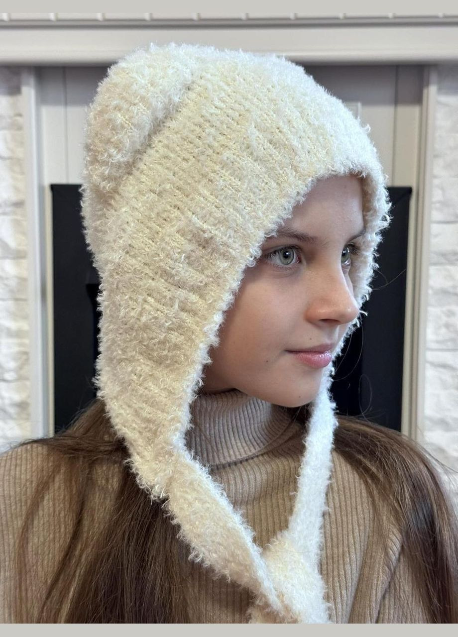 Шапка-капюшон капор тедди с ушками на завязках One Size (0445) No Brand (358052681)