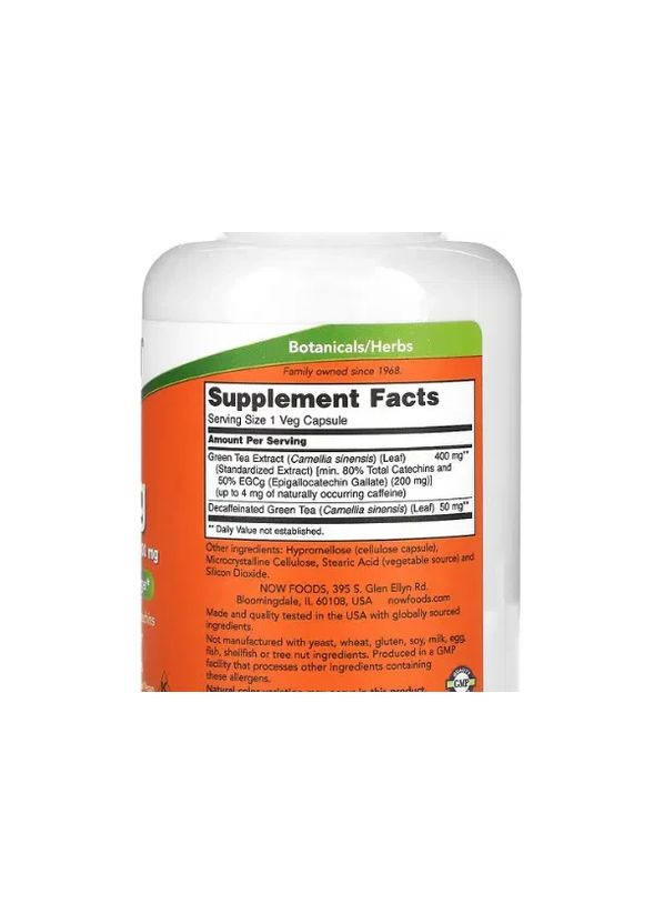 Экстракт зеленого чая (Green Tea Extract EGCg) 400 мг 180 капсул Now Foods (364357468)