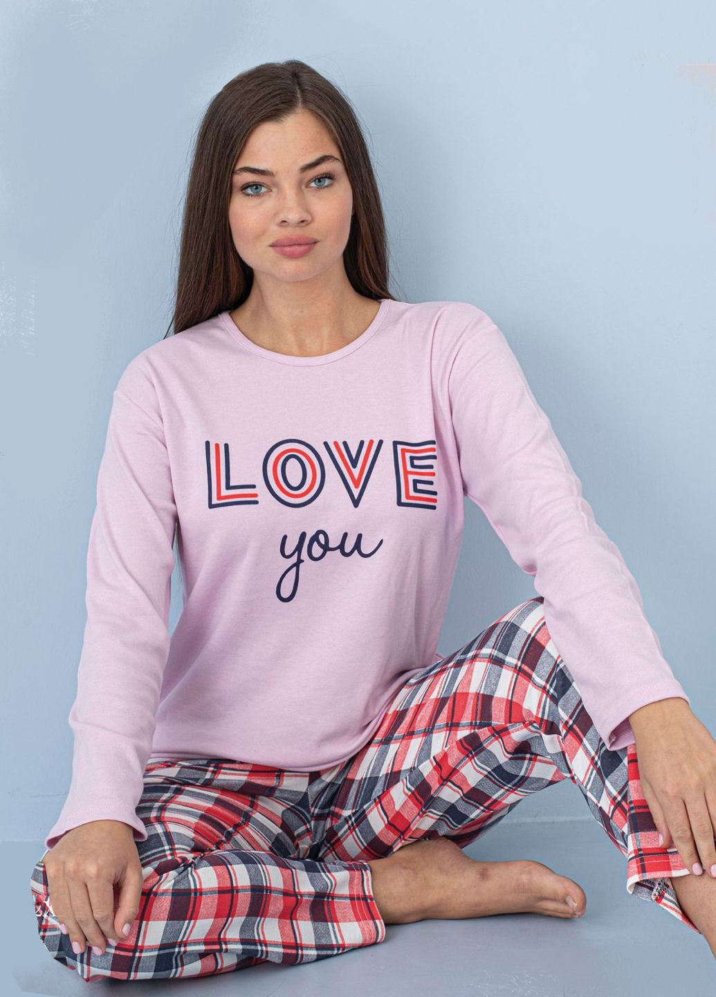 Рожева піжама жіноча бавовна лонгслів + брюки Ruyam