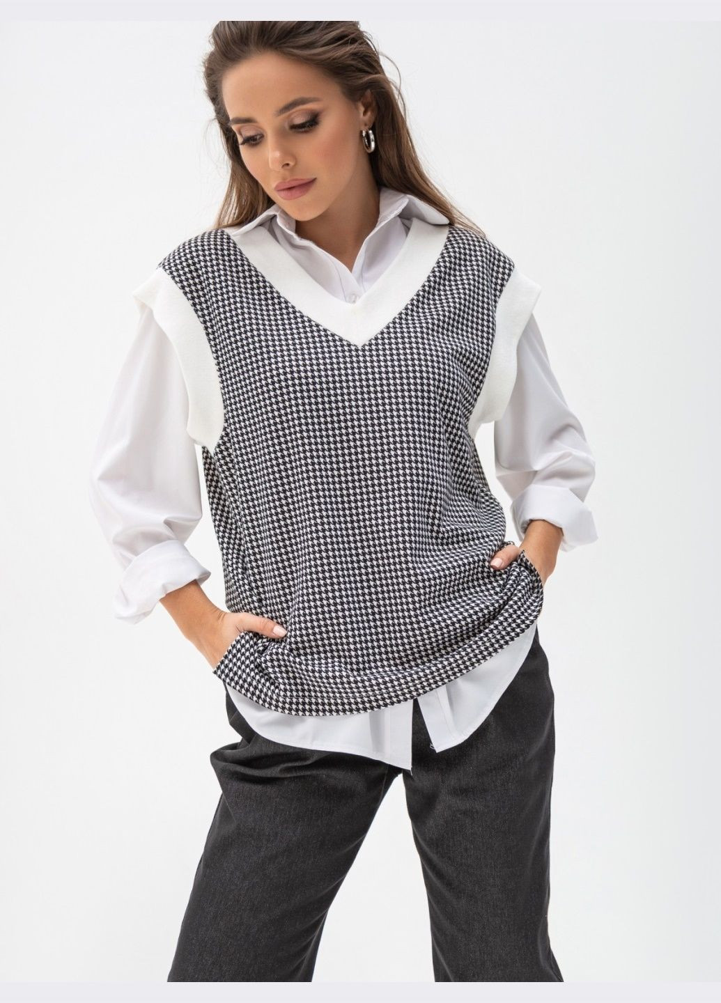 жилет із трикотажу з візерунком "гусяча лапка" чорний Dressa (362660245)