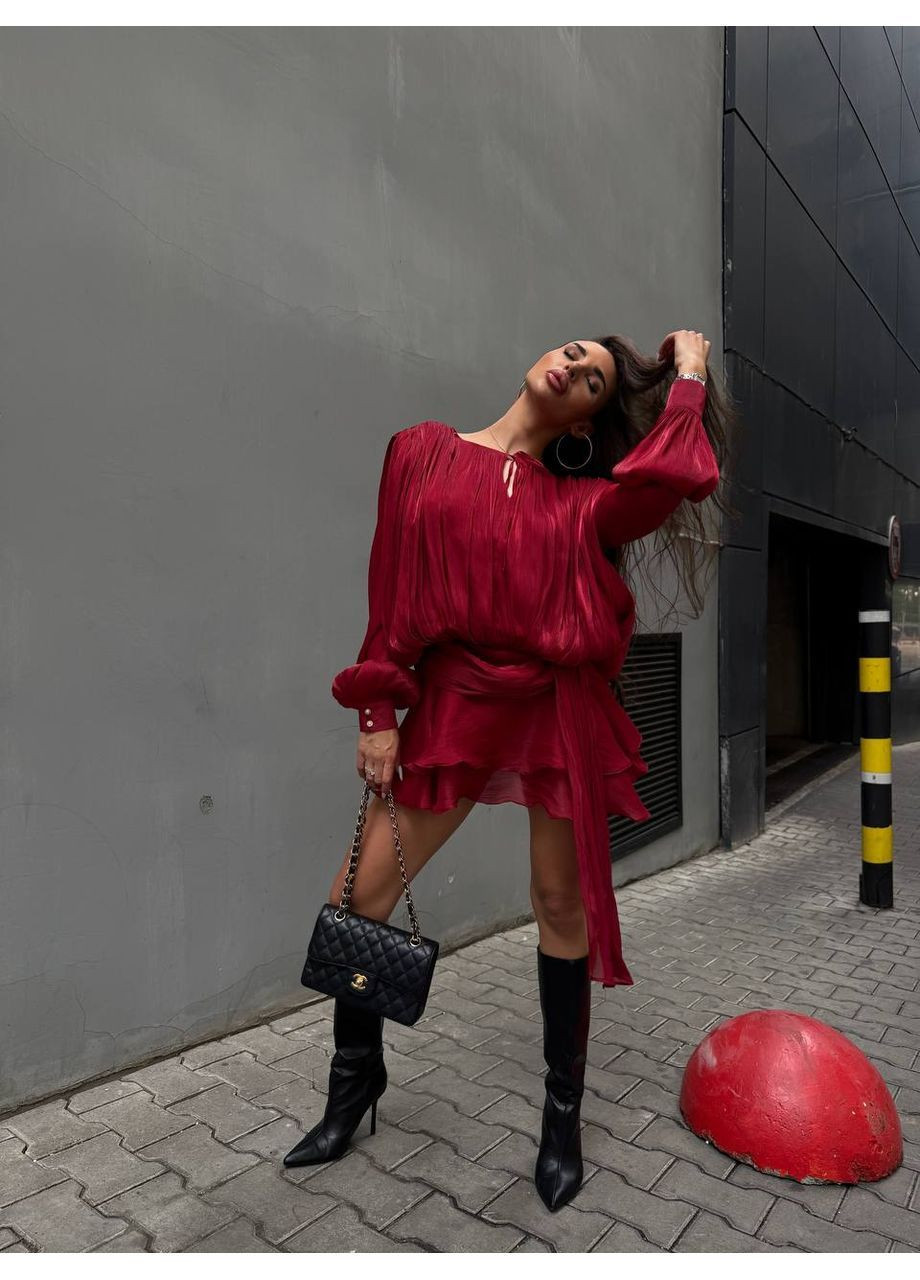 Темно-червона святковий жіноча сукня No Brand однотонна