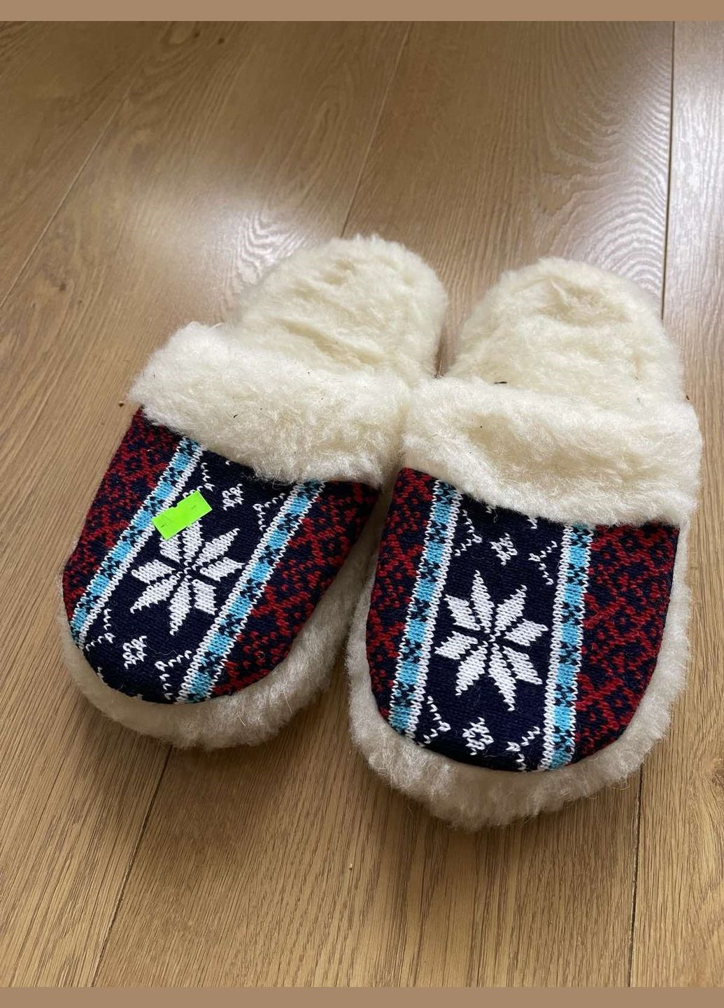 Синие женские домашние теплые тапочки из натуральной шерсти No Brand с вышивкой