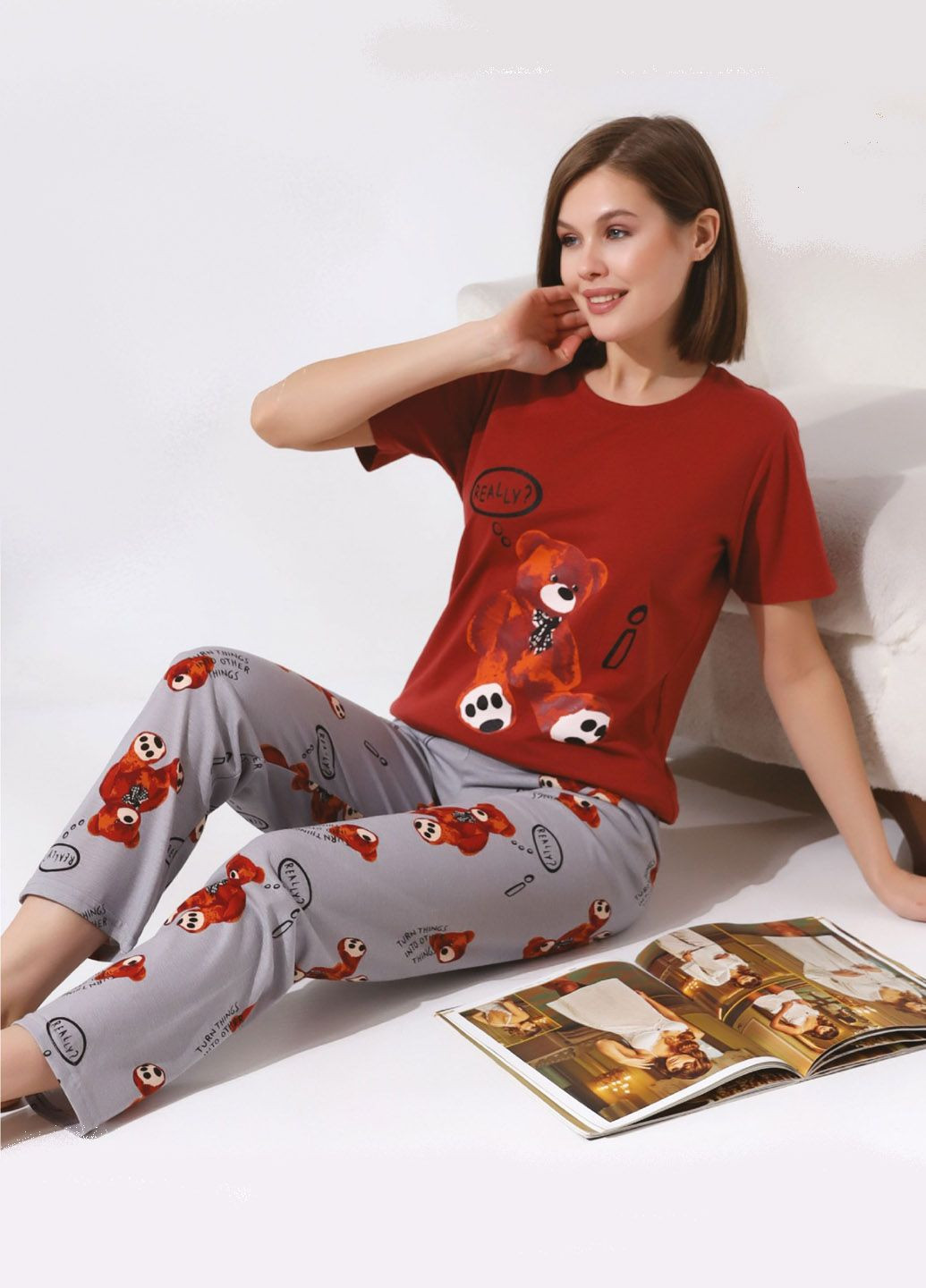 Червона піжама домашній костюм футболка + штани Mira