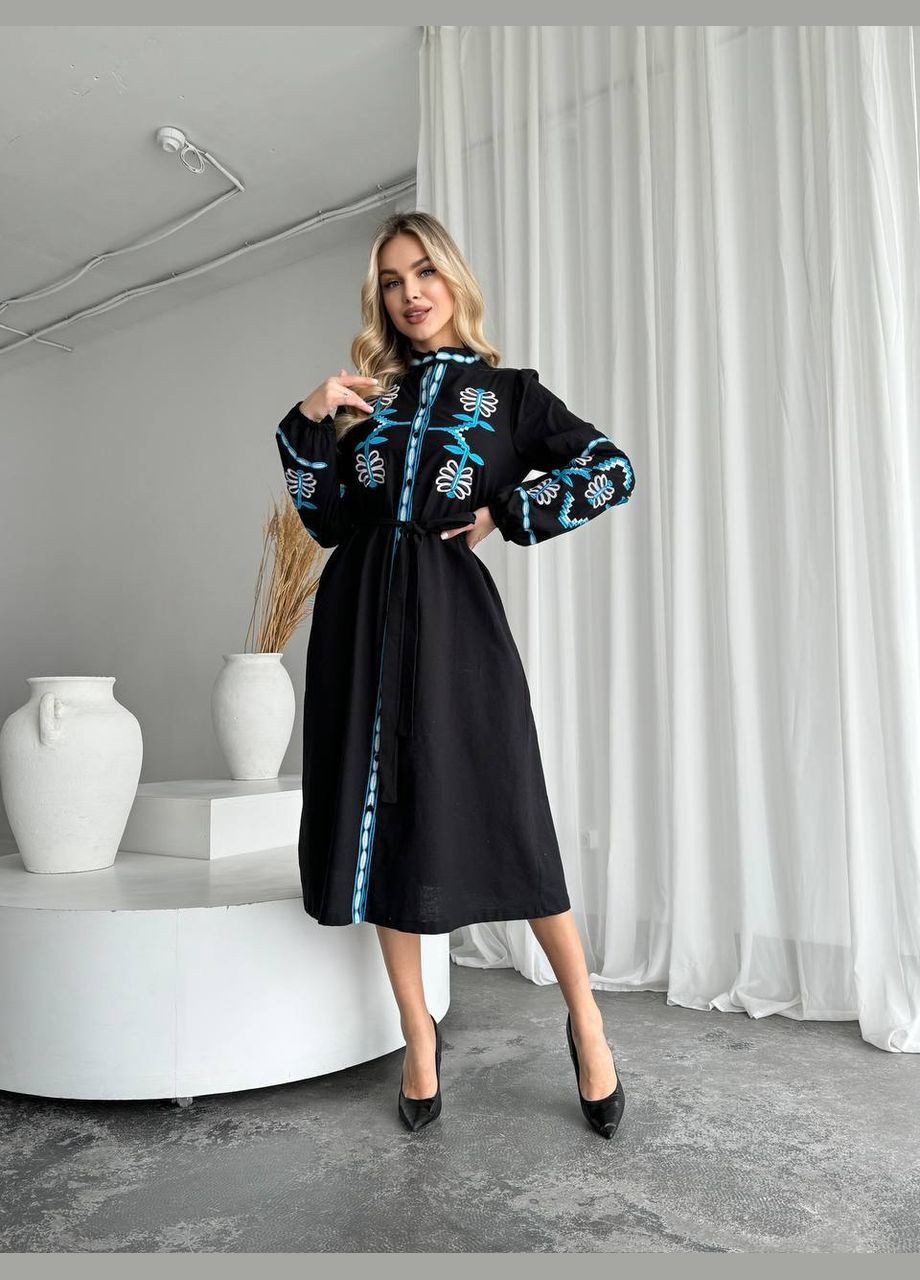 Черное платье меди с вышивкой под поясок ESQ