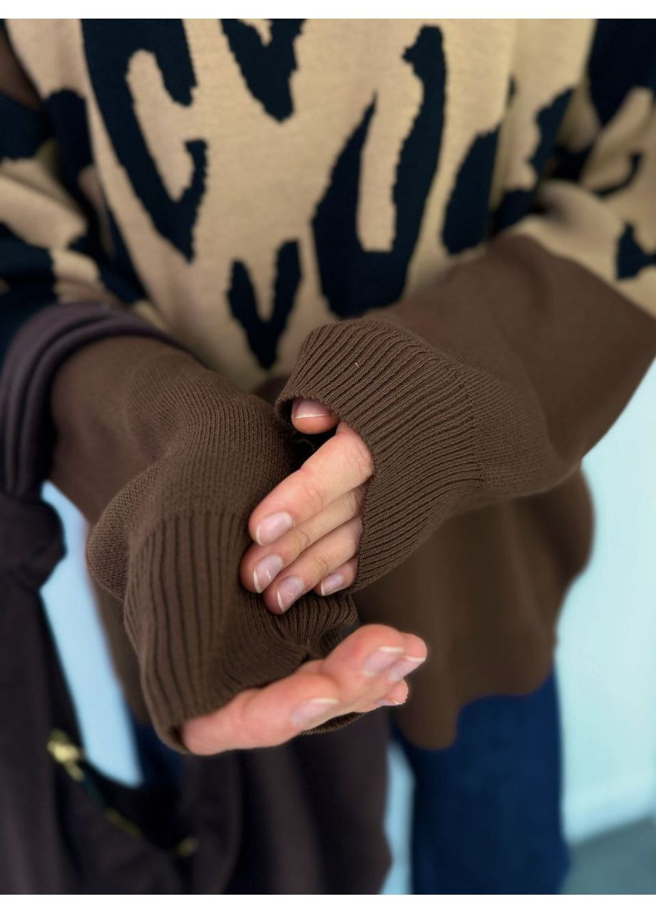 Коричневый демисезонный свитер оверсайз 50% акрил/50% котон, турция — замеры в описании. DK/DL Мода без кордонів