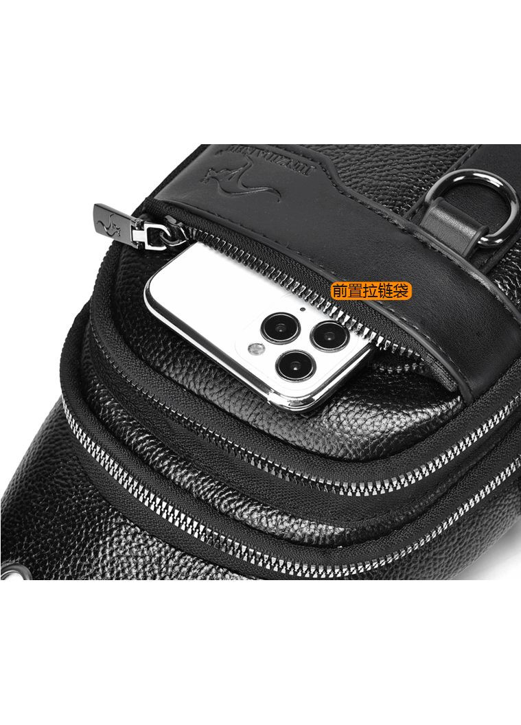 Чоловіча сумка бананка на груди Кенгуру з екошкіри чорна ProDobro (363258833)